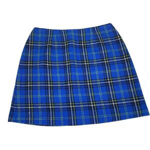 Vintage Juniors Express Wool Blend Blue and Lime Green Plaid Mini Skirt size 9
